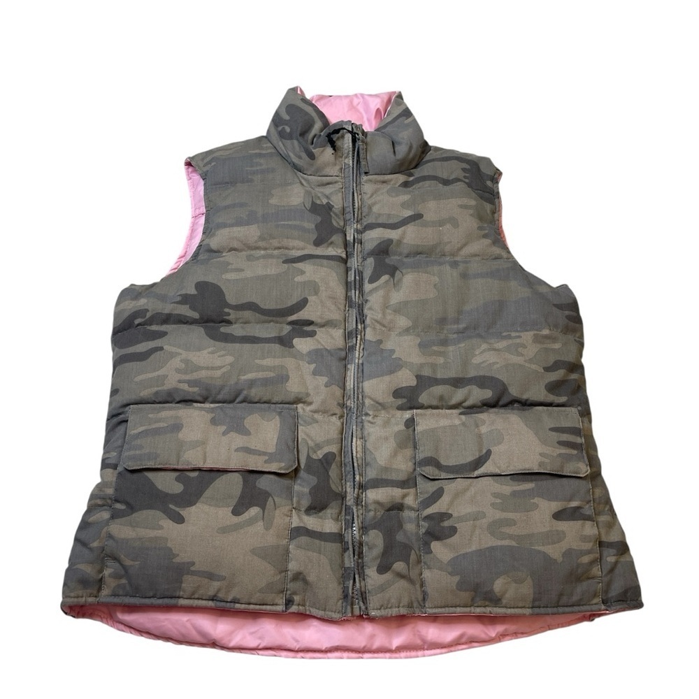 RU Cowgirl Green Camo and Pink Reversal Full Zip Puff Vest Western Women Size  L